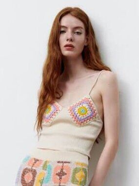 ZARA | Crochet Knit Ribbed Crop Tank Top | Sz. M/L